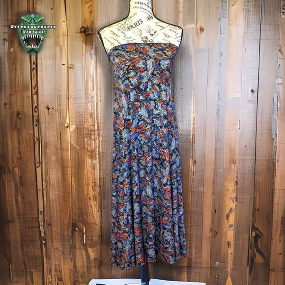 𝅺lularoe Maxi Skirt / Strapless Dress Grey Aztec Feather Bohemian Size Large - Picture 2 of 5